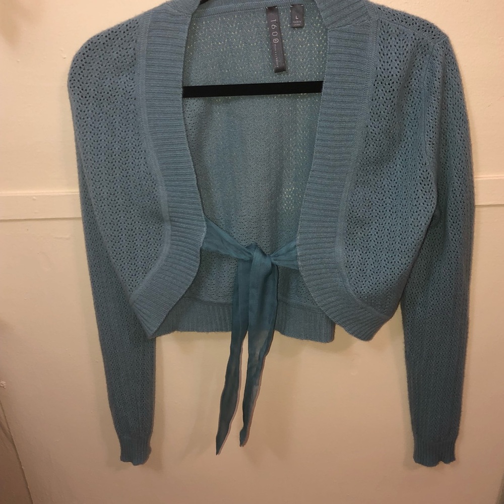 1600 fine cashmere front tie cardigan large